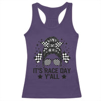 Racing Checkered Flag Messy Bun Race Day Racerback Tank Top - Wonder Print Shop