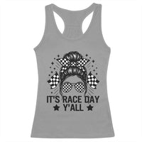 Racing Checkered Flag Messy Bun Race Day Racerback Tank Top - Wonder Print Shop