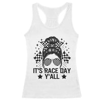 Racing Checkered Flag Messy Bun Race Day Racerback Tank Top - Wonder Print Shop