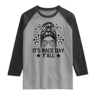 Racing Checkered Flag Messy Bun Race Day Raglan Shirt - Wonder Print Shop