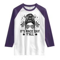 Racing Checkered Flag Messy Bun Race Day Raglan Shirt - Wonder Print Shop