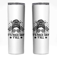 Racing Checkered Flag Messy Bun Race Day Skinny Tumbler