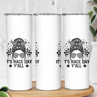 Racing Checkered Flag Messy Bun Race Day Skinny Tumbler