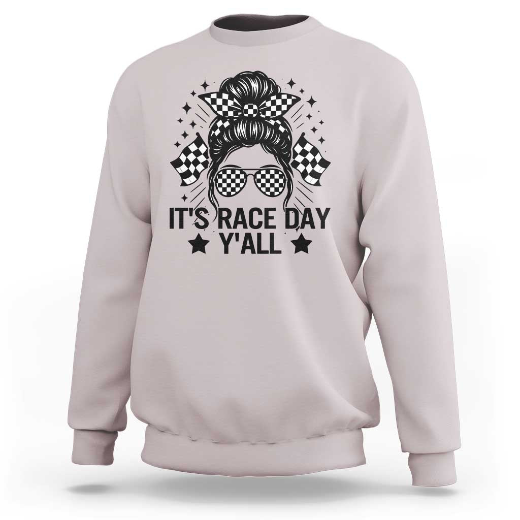 Racing Checkered Flag Messy Bun Race Day Sweatshirt - Wonder Print Shop