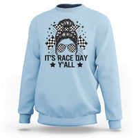 Racing Checkered Flag Messy Bun Race Day Sweatshirt - Wonder Print Shop