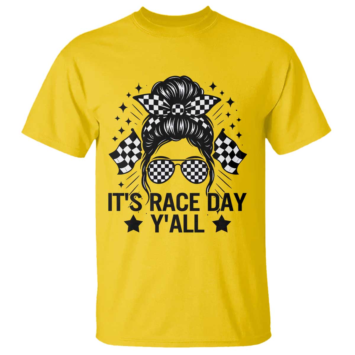 Racing Checkered Flag Messy Bun Race Day T Shirt - Wonder Print Shop