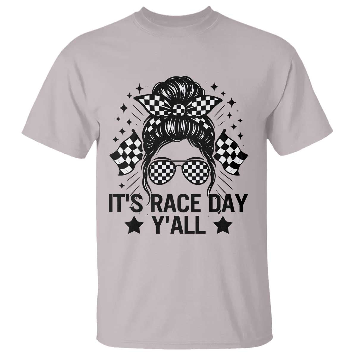 Racing Checkered Flag Messy Bun Race Day T Shirt - Wonder Print Shop
