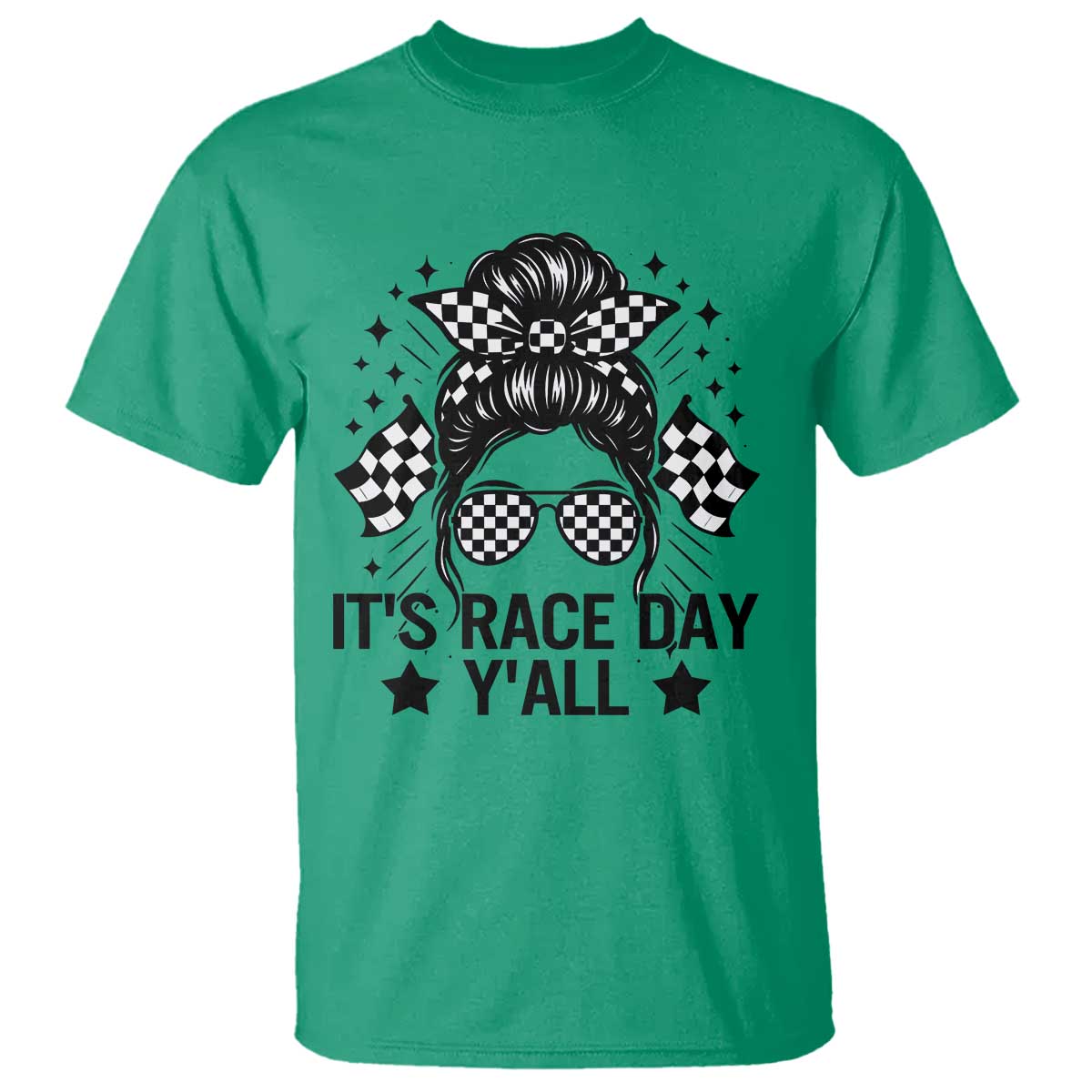 Racing Checkered Flag Messy Bun Race Day T Shirt - Wonder Print Shop