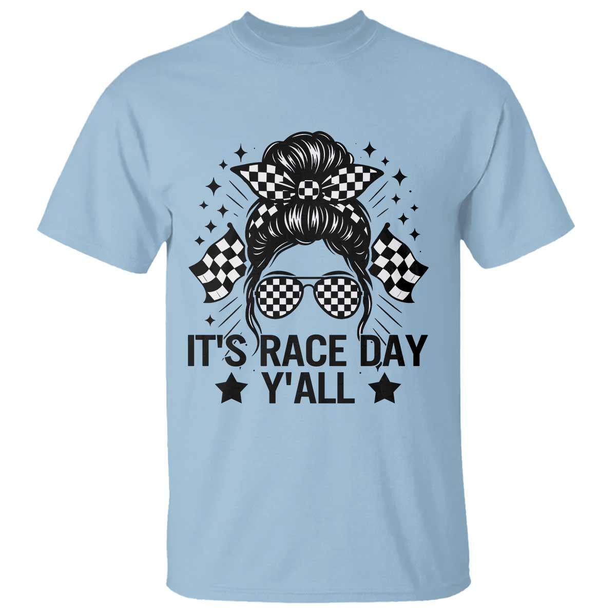 Racing Checkered Flag Messy Bun Race Day T Shirt - Wonder Print Shop