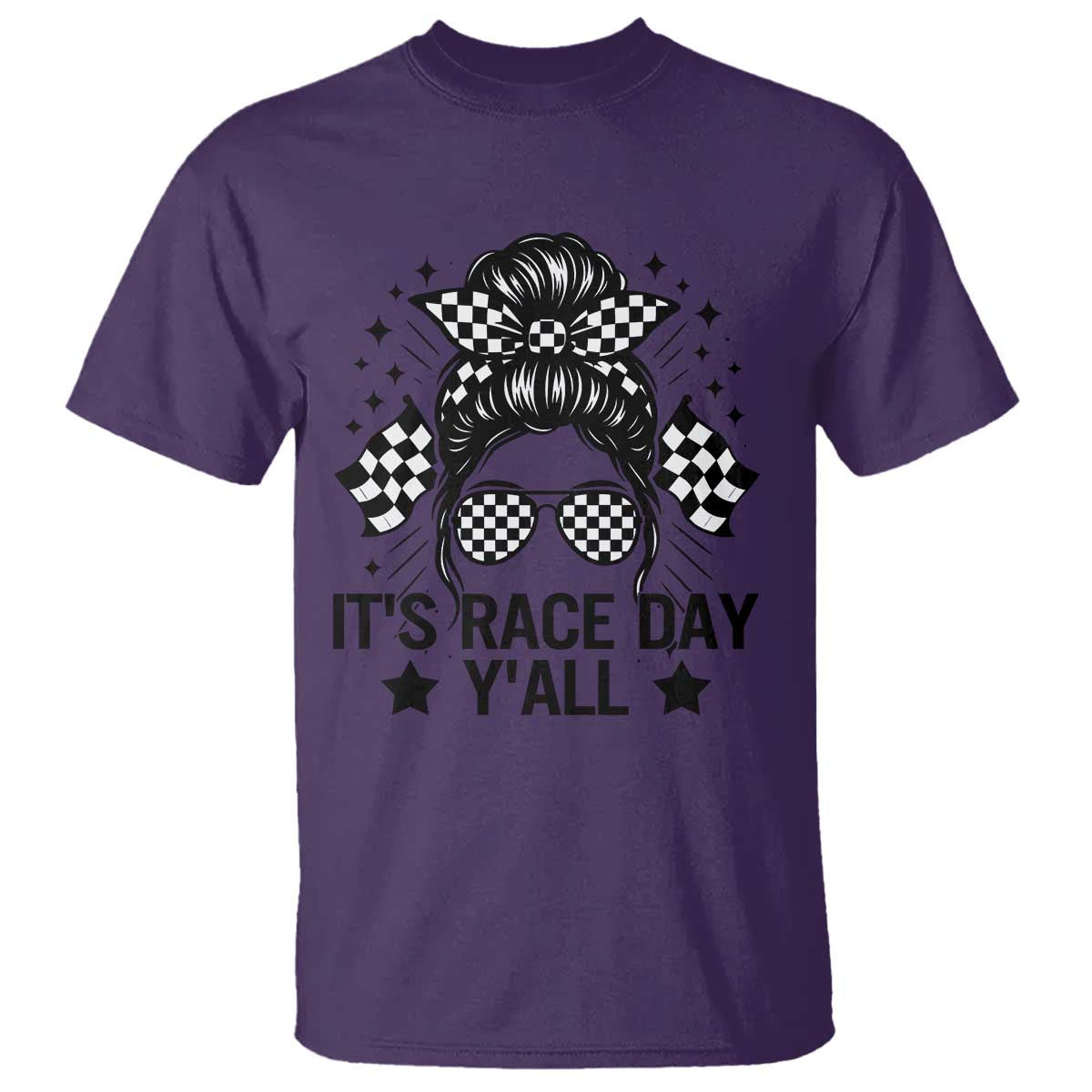 Racing Checkered Flag Messy Bun Race Day T Shirt - Wonder Print Shop