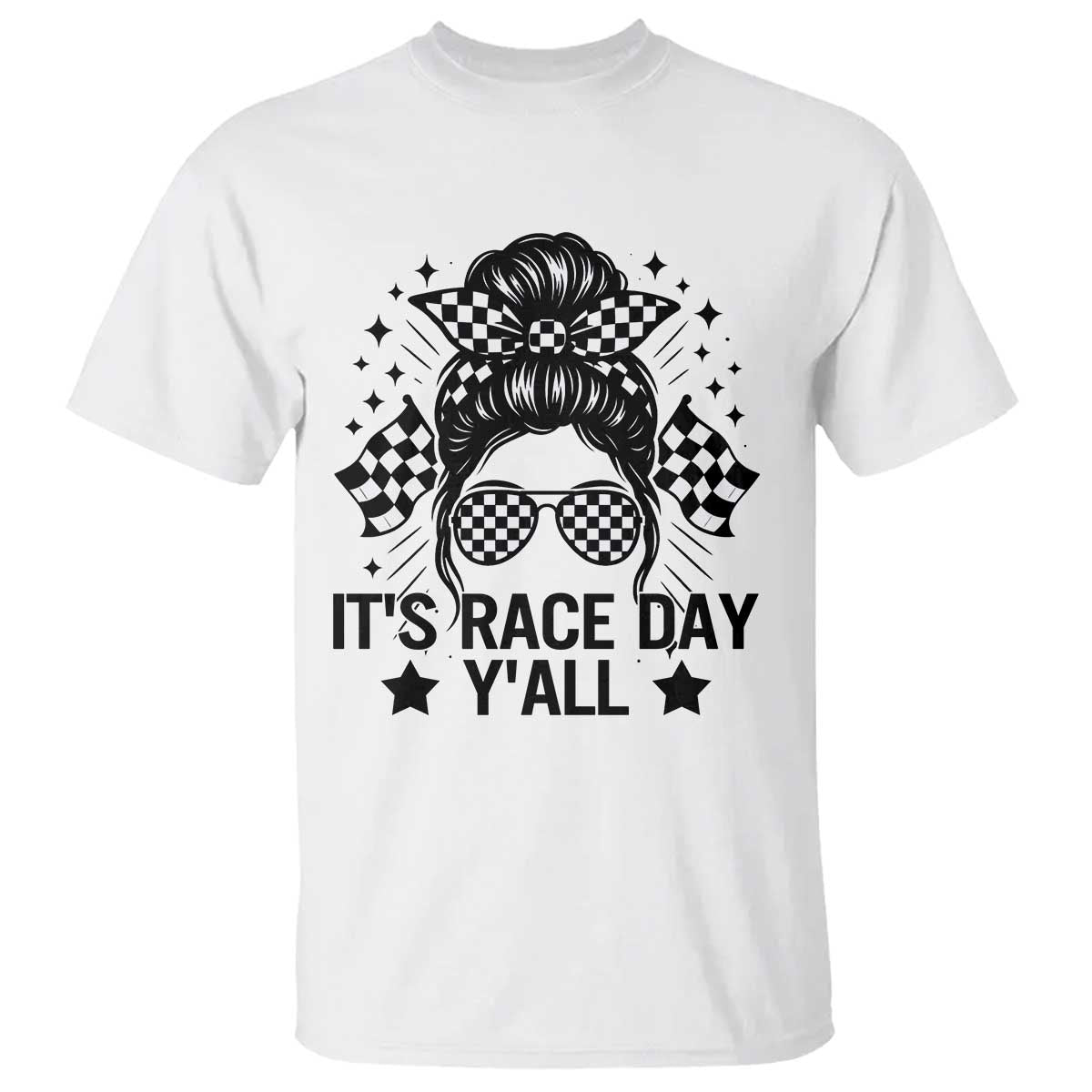 Racing Checkered Flag Messy Bun Race Day T Shirt - Wonder Print Shop