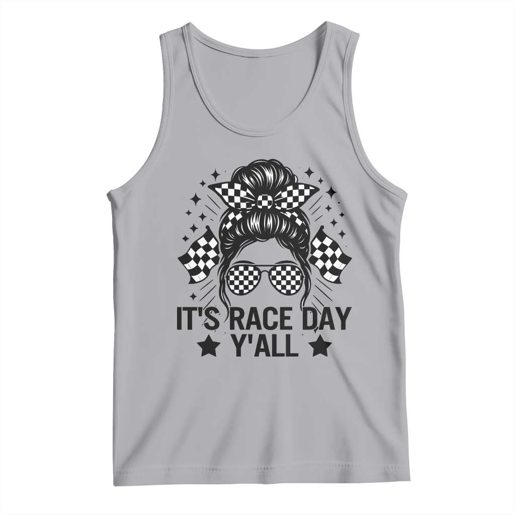 Racing Checkered Flag Messy Bun Race Day Tank Top - Wonder Print Shop