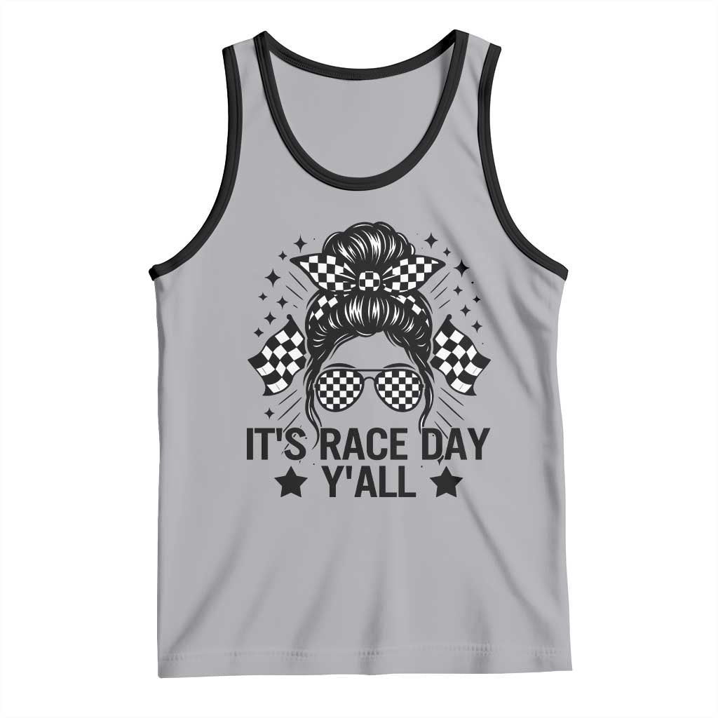 Racing Checkered Flag Messy Bun Race Day Tank Top - Wonder Print Shop