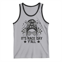 Racing Checkered Flag Messy Bun Race Day Tank Top - Wonder Print Shop