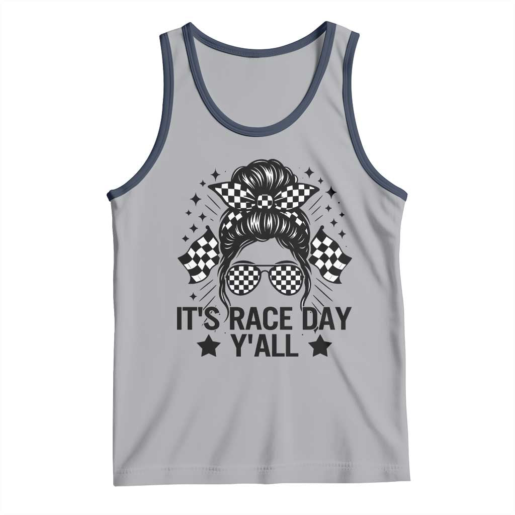 Racing Checkered Flag Messy Bun Race Day Tank Top - Wonder Print Shop