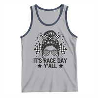 Racing Checkered Flag Messy Bun Race Day Tank Top - Wonder Print Shop