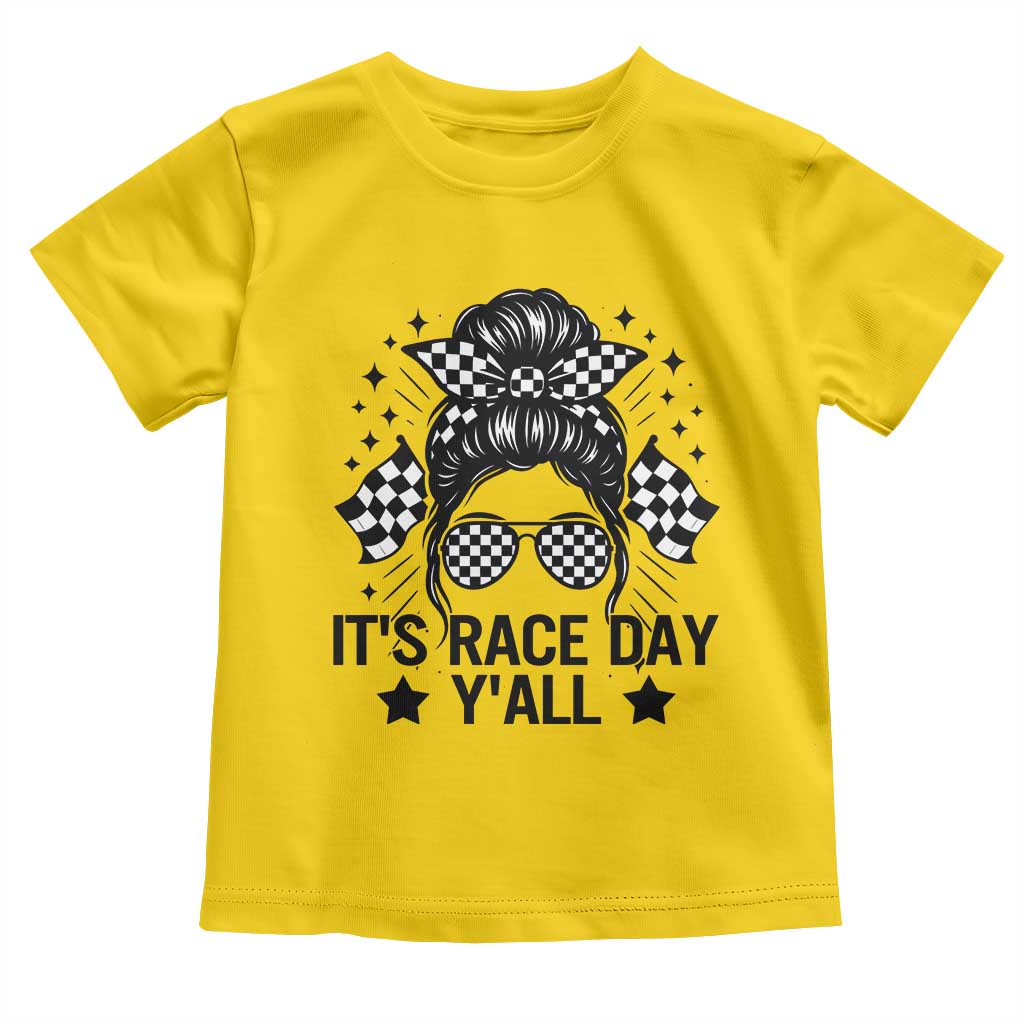 Racing Checkered Flag Messy Bun Race Day Toddler T Shirt - Wonder Print Shop