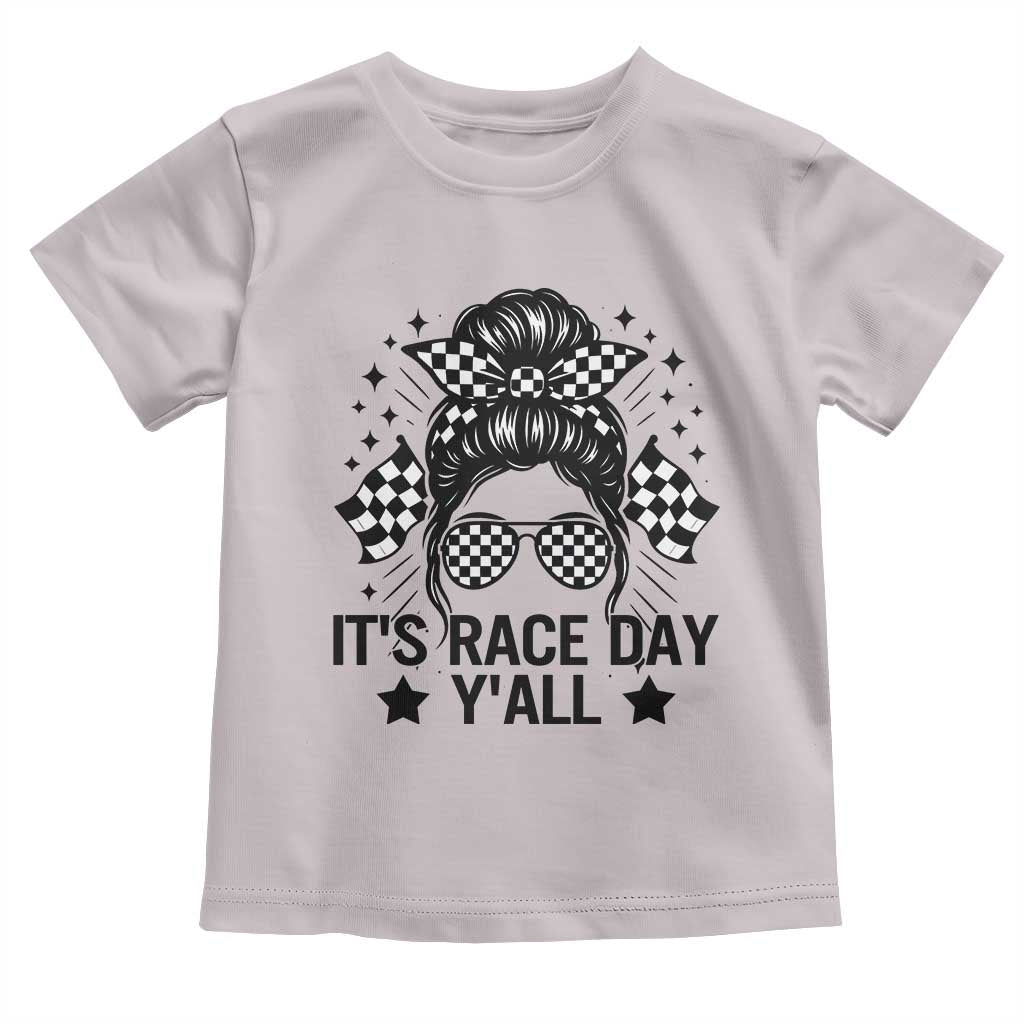 Racing Checkered Flag Messy Bun Race Day Toddler T Shirt - Wonder Print Shop