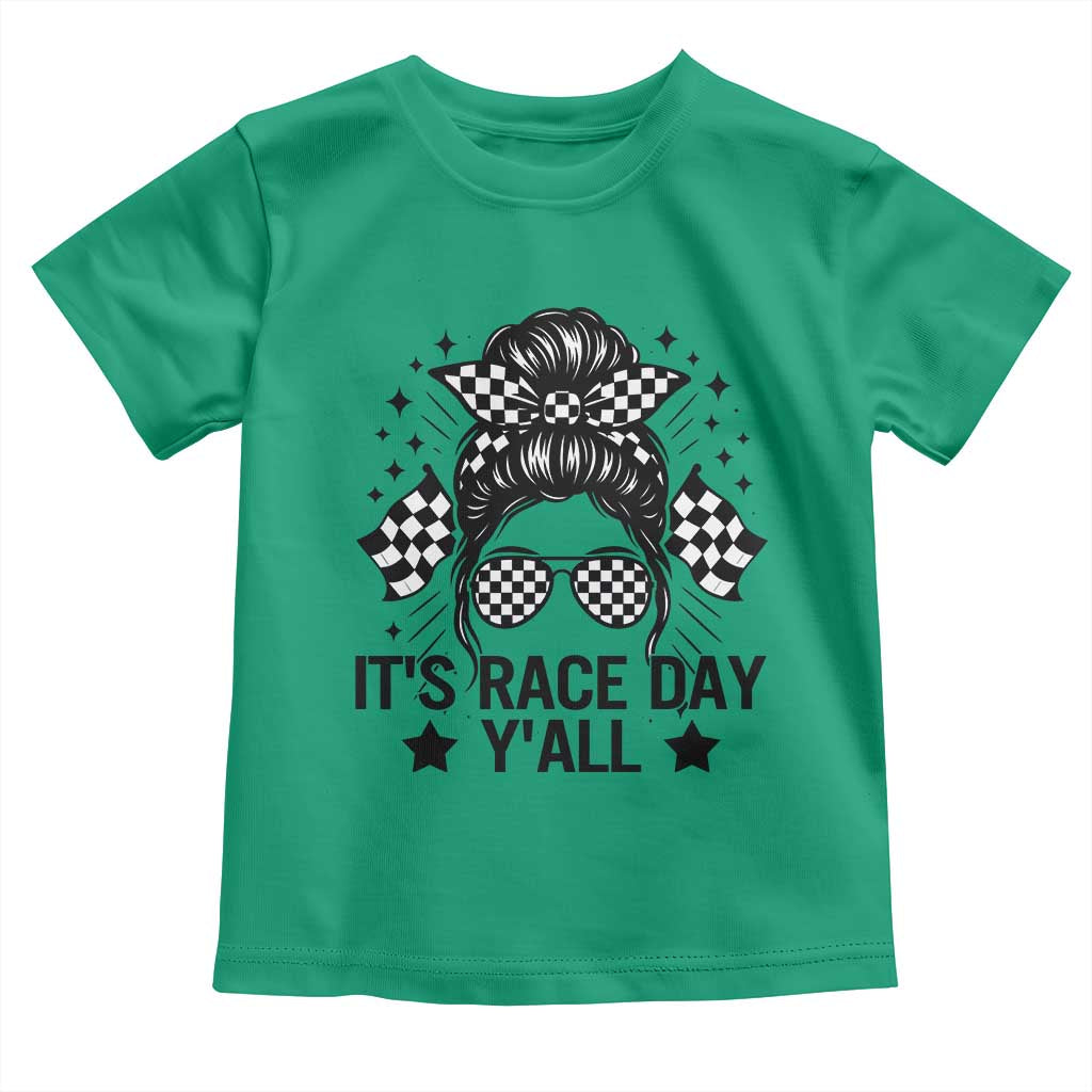 Racing Checkered Flag Messy Bun Race Day Toddler T Shirt - Wonder Print Shop