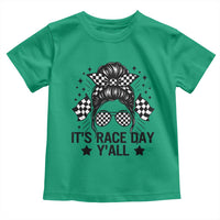 Racing Checkered Flag Messy Bun Race Day Toddler T Shirt - Wonder Print Shop