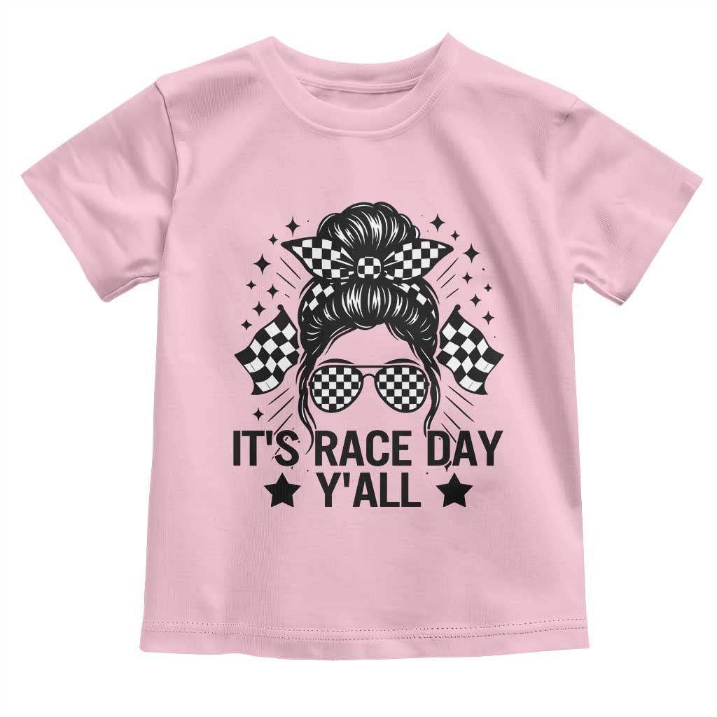 Racing Checkered Flag Messy Bun Race Day Toddler T Shirt - Wonder Print Shop