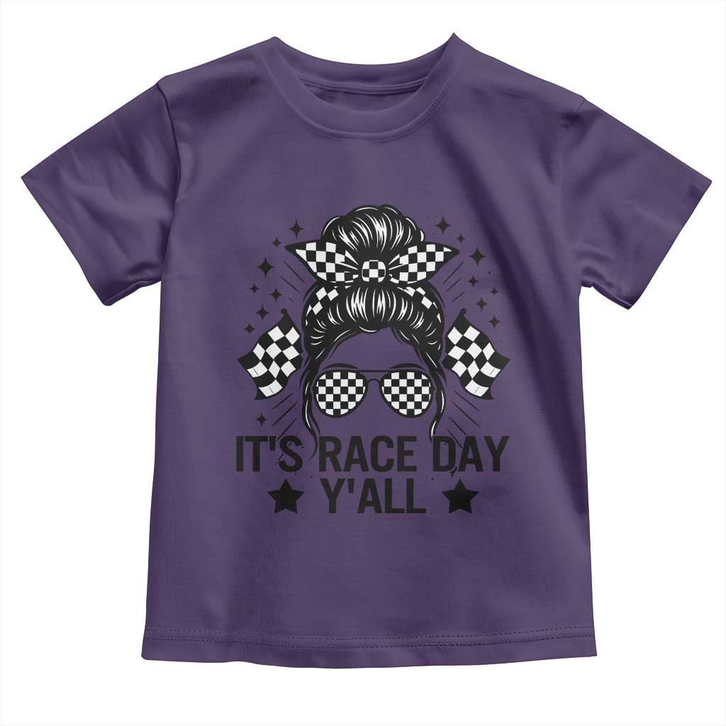 Racing Checkered Flag Messy Bun Race Day Toddler T Shirt - Wonder Print Shop