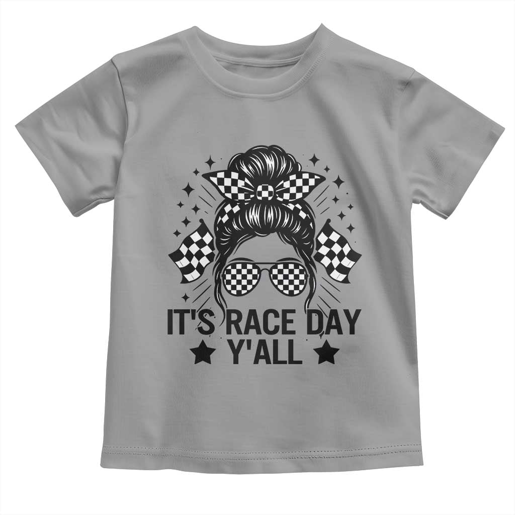 Racing Checkered Flag Messy Bun Race Day Toddler T Shirt - Wonder Print Shop