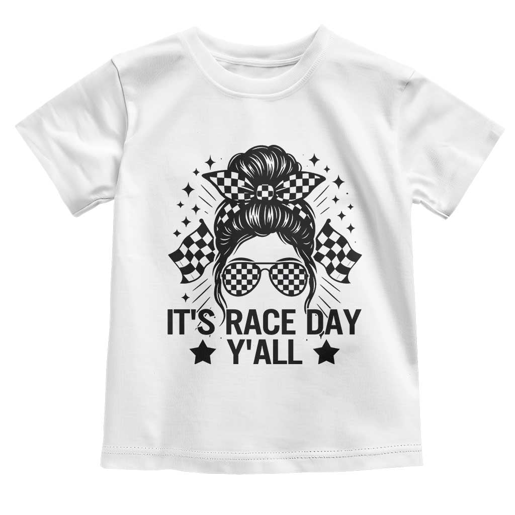 Racing Checkered Flag Messy Bun Race Day Toddler T Shirt - Wonder Print Shop