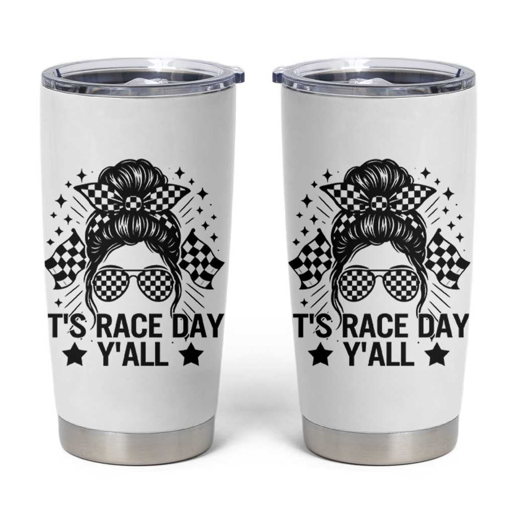 Racing Checkered Flag Messy Bun Race Day Tumbler Cup