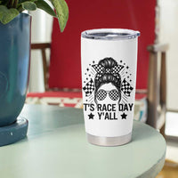 Racing Checkered Flag Messy Bun Race Day Tumbler Cup