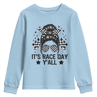 Racing Checkered Flag Messy Bun Race Day Youth Sweatshirt - Wonder Print Shop