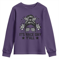 Racing Checkered Flag Messy Bun Race Day Youth Sweatshirt - Wonder Print Shop