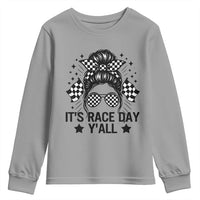 Racing Checkered Flag Messy Bun Race Day Youth Sweatshirt - Wonder Print Shop
