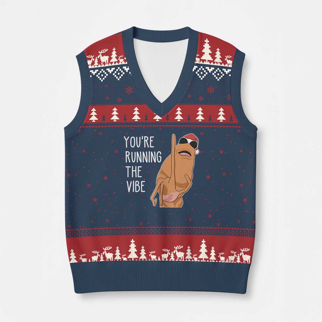 Marcus The Worm Robert Meme Xmas V-Neck Knit Sweater Vest You Are Running The Vibe - Wonder Print Shop