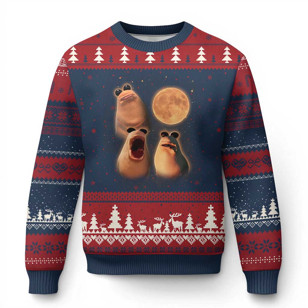 Marcus The Worm Meme Ugly Christmas Sweater Funny Howling At Moon - Wonder Print Shop