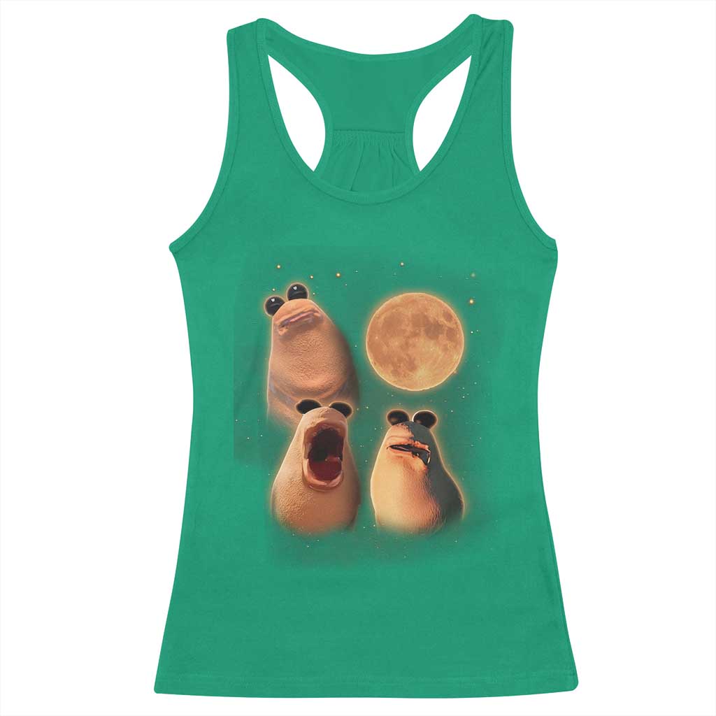 Marcus The Worm Meme Racerback Tank Top Funny Howling At Moon - Wonder Print Shop