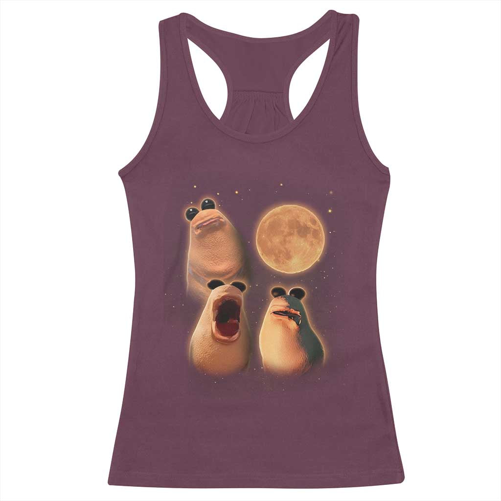 Marcus The Worm Meme Racerback Tank Top Funny Howling At Moon - Wonder Print Shop