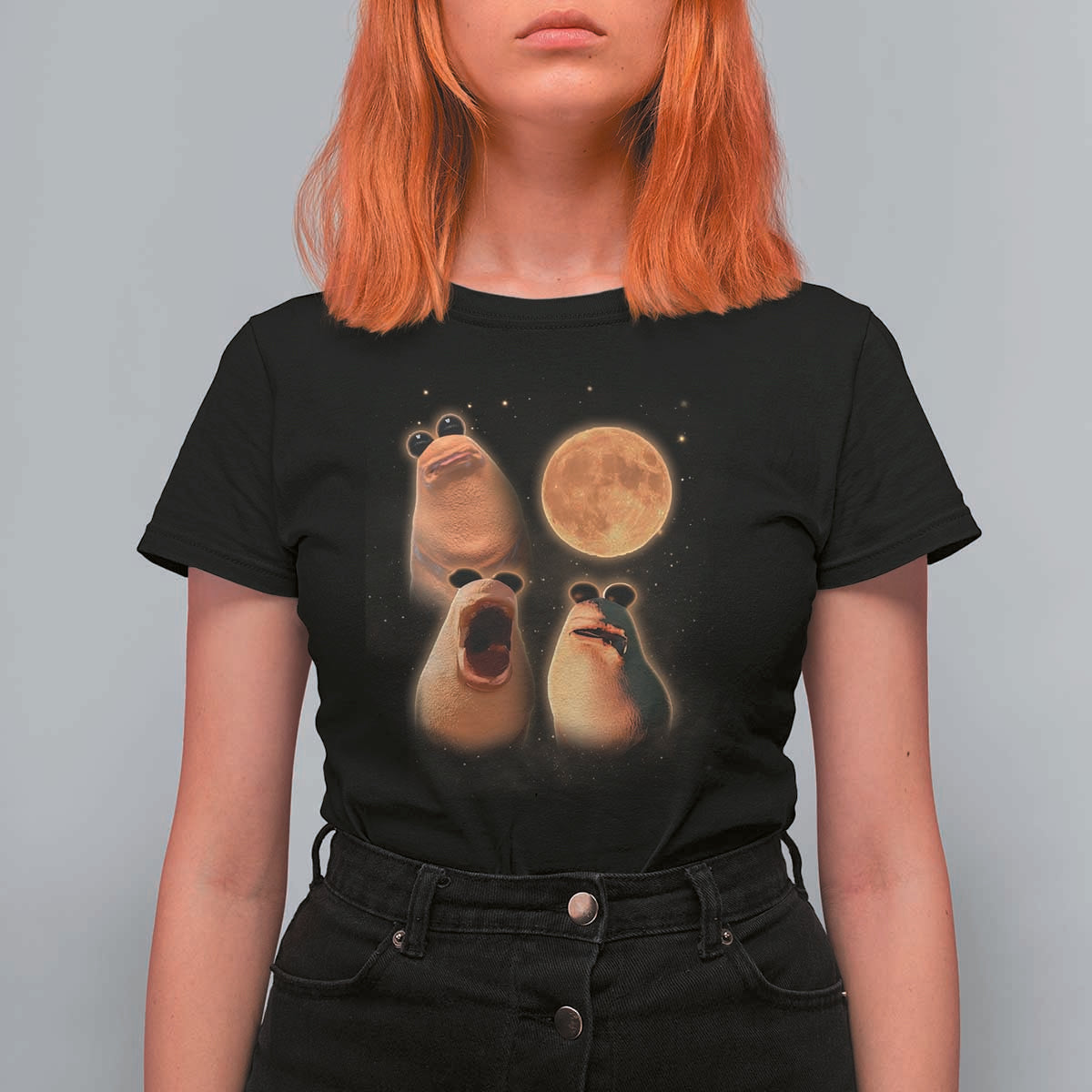 Marcus The Worm Meme T Shirt For Women Funny Howling At Moon - Wonder Print Shop