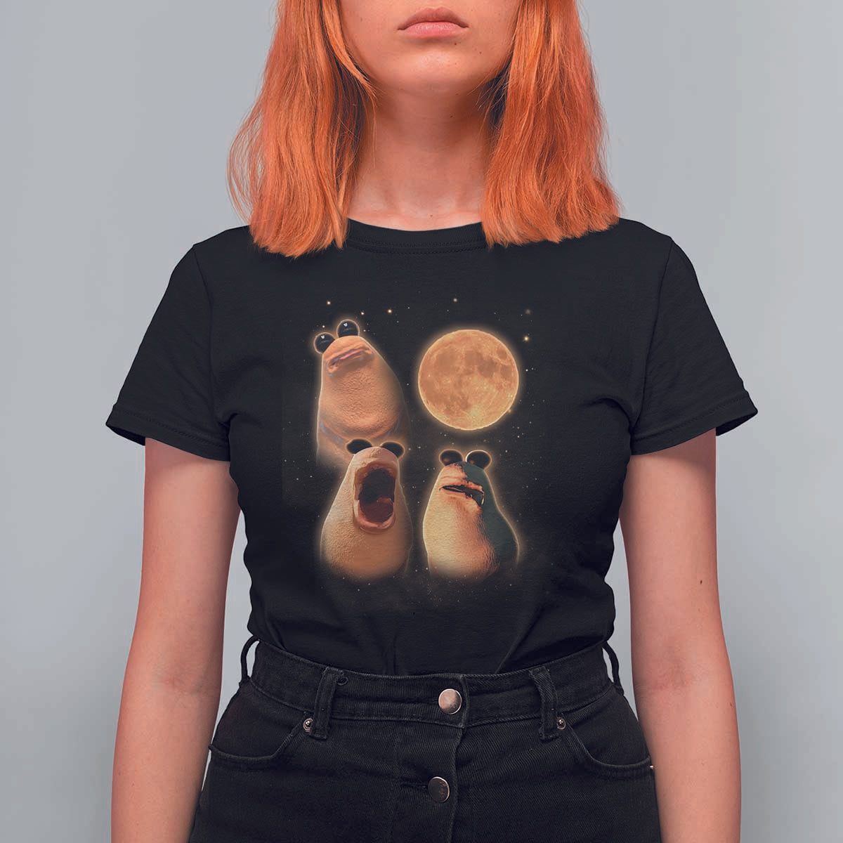Marcus The Worm Meme T Shirt For Women Funny Howling At Moon - Wonder Print Shop