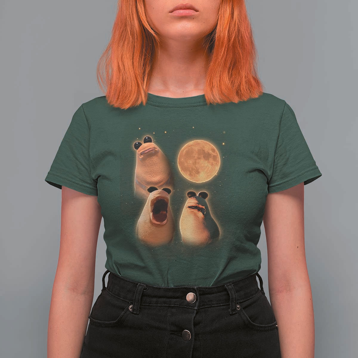 Marcus The Worm Meme T Shirt For Women Funny Howling At Moon - Wonder Print Shop