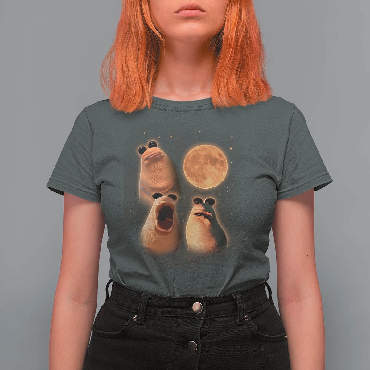 Marcus The Worm Meme T Shirt For Women Funny Howling At Moon - Wonder Print Shop