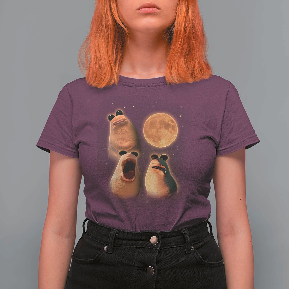 Marcus The Worm Meme T Shirt For Women Funny Howling At Moon - Wonder Print Shop
