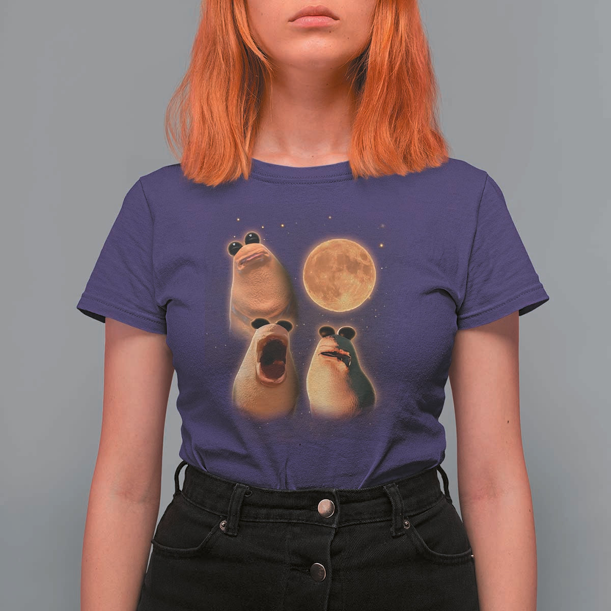 Marcus The Worm Meme T Shirt For Women Funny Howling At Moon - Wonder Print Shop