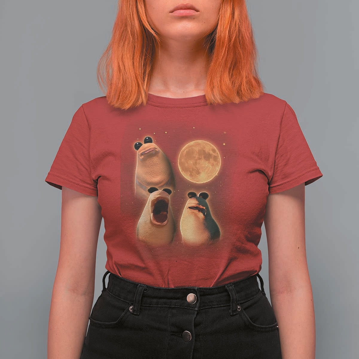 Marcus The Worm Meme T Shirt For Women Funny Howling At Moon - Wonder Print Shop