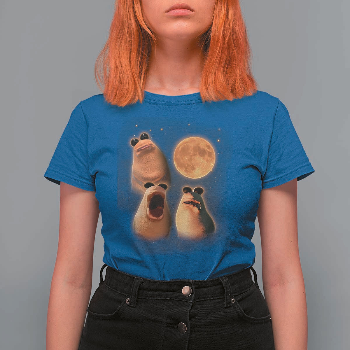 Marcus The Worm Meme T Shirt For Women Funny Howling At Moon - Wonder Print Shop