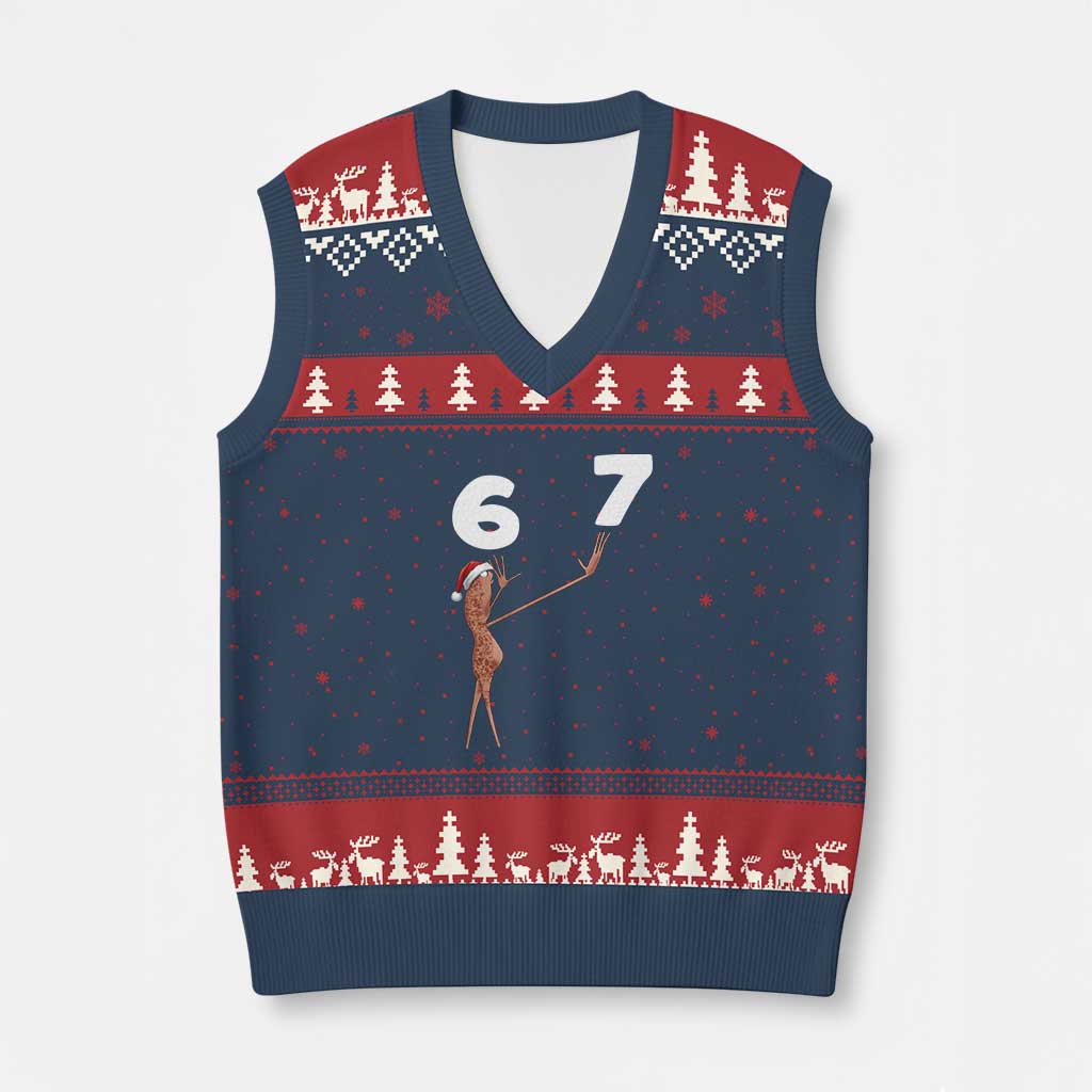 67 Six Seven Xmas V-Neck Knit Sweater Vest Marcus The Worm Meme - Wonder Print Shop
