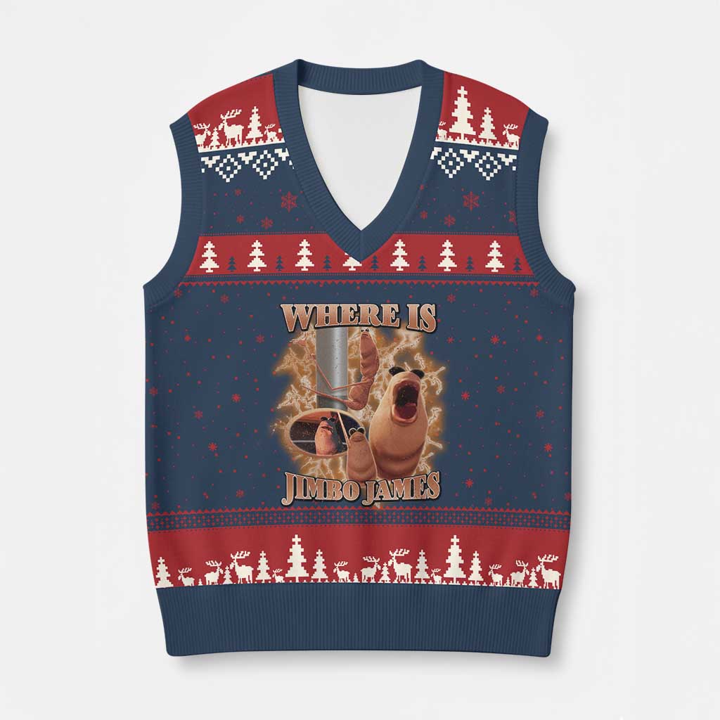 Marcus The Worm Meme V-Neck Knit Sweater Vest Where Is Jimbo James - Wonder Print Shop
