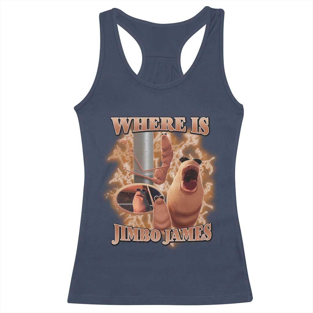 Marcus The Worm Meme Racerback Tank Top Where Is Jimbo James - Wonder Print Shop