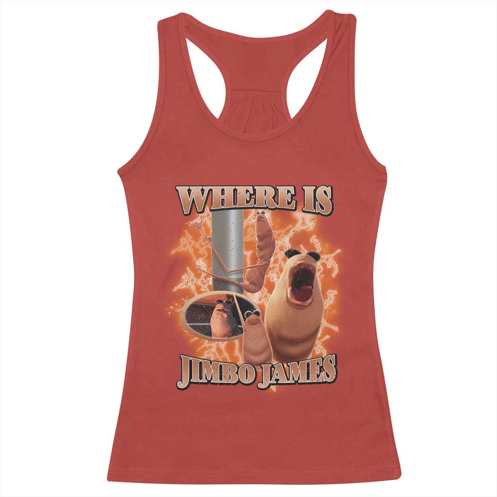 Marcus The Worm Meme Racerback Tank Top Where Is Jimbo James - Wonder Print Shop
