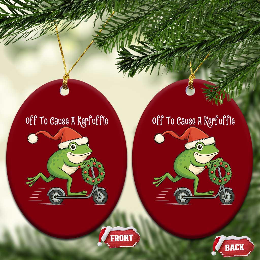Off To Cause A Kerfuffle Ceramic Ornament Funny Frog Christmas - Wonder Print Shop